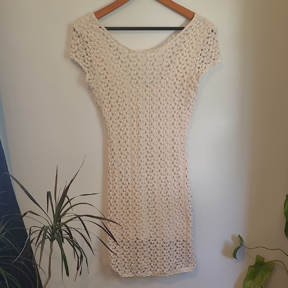 Free People Crochet Mini Dress with Cap Sleeves